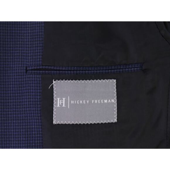 Hickey Freeman Blue Blazer Houndstooth Wool Sportcoat Jacket 40R - Picture 7 of 8